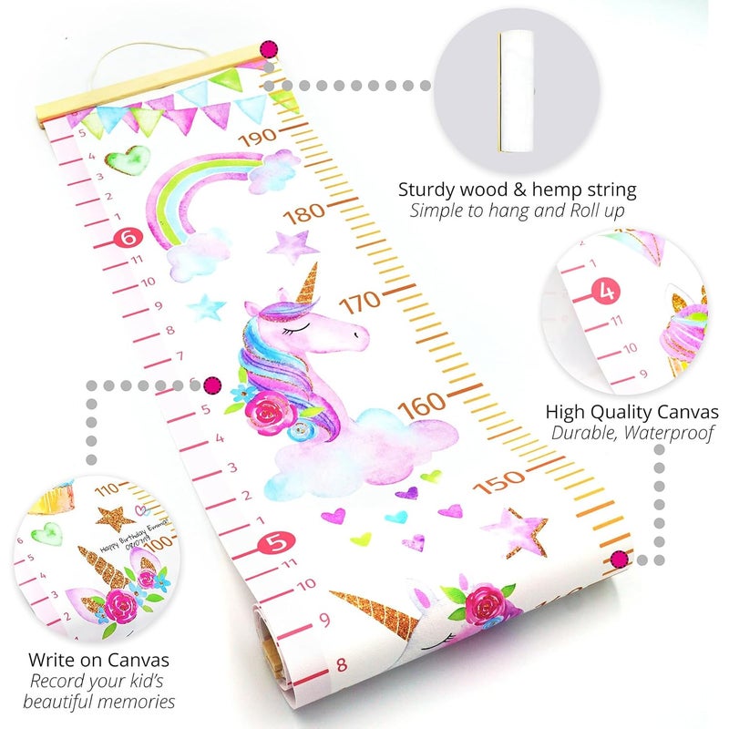 Home Evolution Kids Growth Chart Height Measuring Chart, Unicorn Canvas Wall Hanging Rulers for Baby Children Girls Bedroom Decor - Image 4